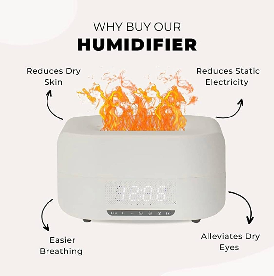 3 in 1 Flame Humidifier Clock.  Flame Diffuser Humidifier