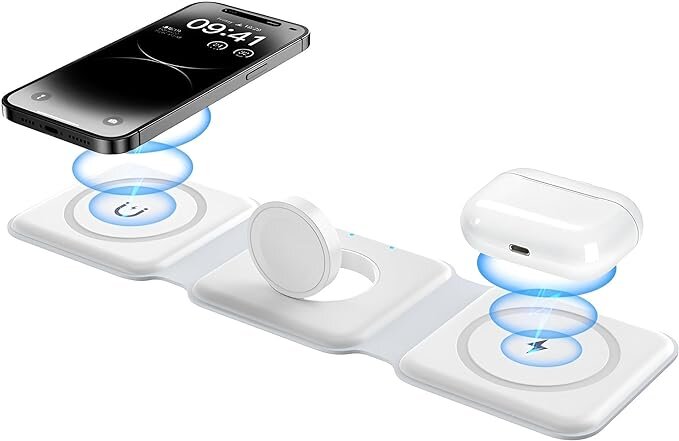 3 in 1 Wireless Charger, Foldable Charging Station,Fast Wireless Charging Pad (WHITE) USB